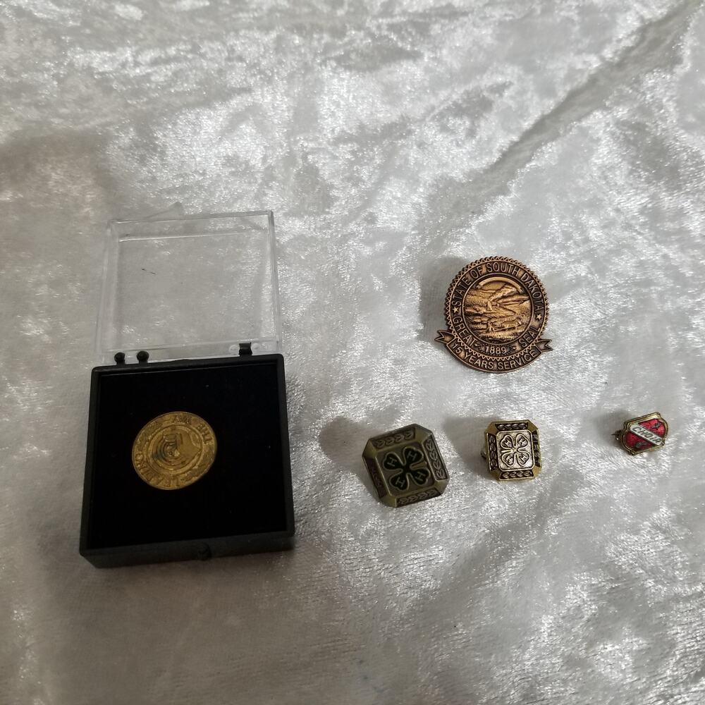 Five vintage pins 1 chior,2 4H, 1 South Dakota +1  1.1783